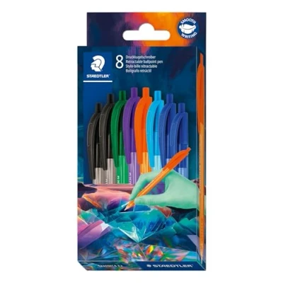 Afbeelding van Staedtler ball 4230 M intrekbare balpen set 8 trend colour