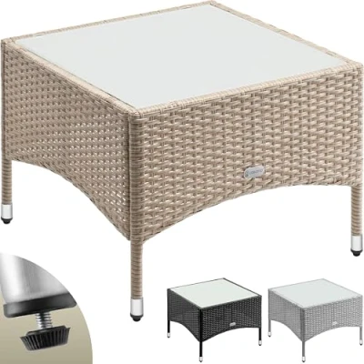 Afbeelding van Casaria Polyrattan Bijzettafel 58x58x42cm Tafelblad Glas Beige
