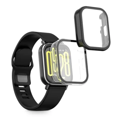 Afbeelding van kwmobile 2x cover geschikt voor Xiaomi Redmi Watch 5 Active Fitnesstracker van gehard glas en kunststof frame set transparant / zwart