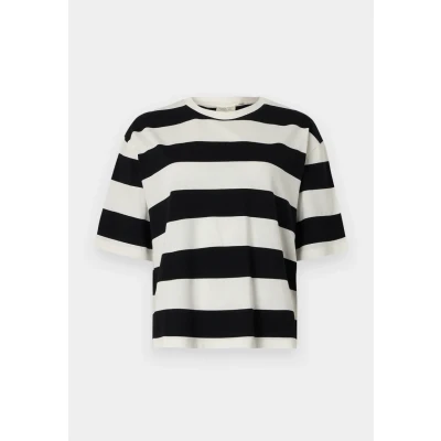Afbeelding van TOM Tailor Denim Striped BOXY Tshirt print black/white, Dames, Maat: Medium, Black/white