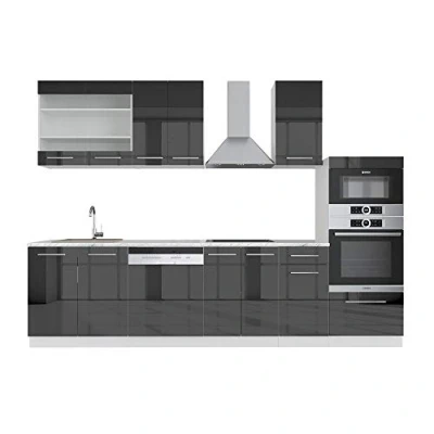 Afbeelding van Vicco Complete keukeneenheid Fame Line, Antraciet/Wit, 300 cm met hoge kast, zonder werkblad