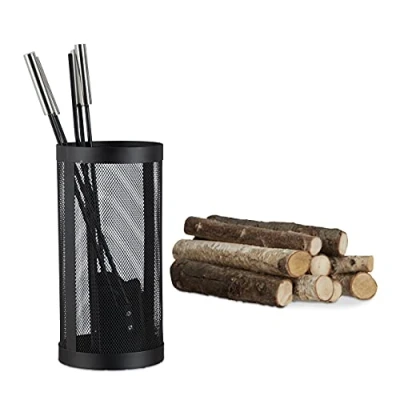 Afbeelding van Relaxdays haardset 5 delig in emmer haardstel modern open haar gereedschap zwart