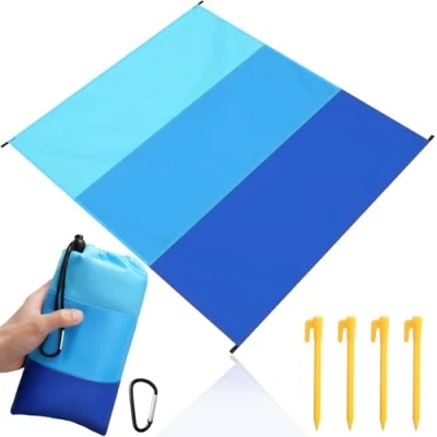 Afbeelding van Votoko Strandmat 210x200 cm Lichte en Compacte Zandvrije Stranddeken, Zachte Comfortabele Vouwbare Strandmat, Winddicht, Waterdicht, Sneldrogend Duurzaam voor Strand, Reizen Kamperen.