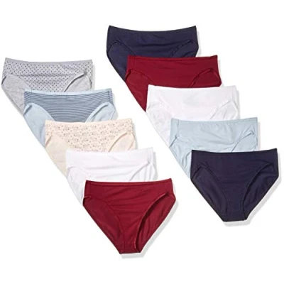 Afbeelding van Amazon Essentials Women&#039;s Katoenen hoge onderbroek met pijpen (verkrijgbaar in grote maten), Pack of 10, Bloemenprint/Dunne streep/Stippen, 44