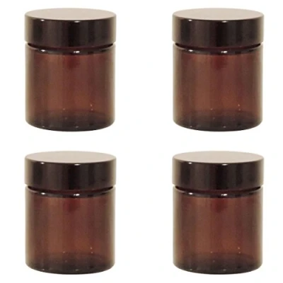 Afbeelding van 4 glazen potten 30 ml/zalfpotje/crèmepotjes van bruin glas incl. etiketten