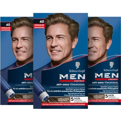 Afbeelding van Schwarzkopf Men Perfect anti grijze kleurgel 40 donkerblond (80 ml), haarkleur voor mannen verbergt grijs haar, tint een natuurlijk uitziend resultaat