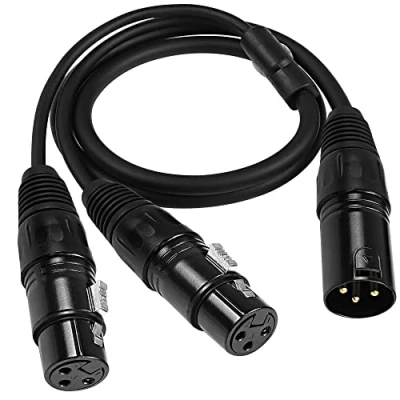 Afbeelding van MEIRIYFA XLR Splitter Cable 1 bus naar 2 stekkers microfoonkabel, 3 pins dual patch symmetrische Y microfoon audio adapterkabel 0,8 m (1 stekker fees)