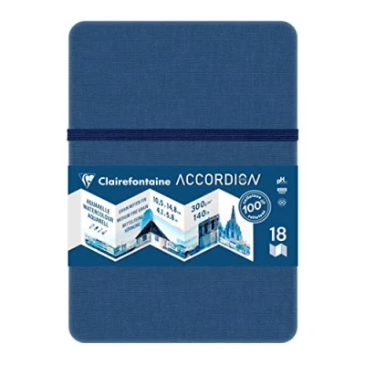 Afbeelding van Clairefontaine 975967C Accordion 1 feuille d&#039;aquarelle A6 300g grain mi Fin pliée en 18 pages