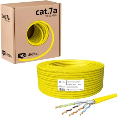 Afbeelding van HB DIGITAL 50m cat.7A netwerkkabel LAN kabel AWG 23/1 gele cat 7 koper professionele S/FTP PIMF LSZH halogeenvrij RoHS compliant Cat7a cat.7 een Ethernet gegevenskabel 10Gbit 1000MHz 10 Gigabit