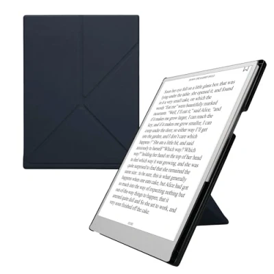 Afbeelding van kwmobile E reader hoesje geschikt voor Remarkable Paper Pro hoes case met standaard en penhouder Kunstleren ereader cover in donkerblauw