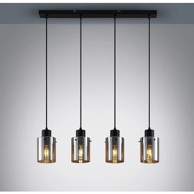 Afbeelding van Lindby hanglamp 4lichts staal, glas E27 zwart, chroom