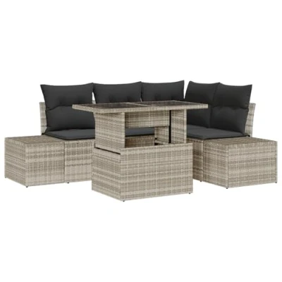 Afbeelding van vidaXL 5 delige tuinsalonset met kussens lichtgrijs poly rattan