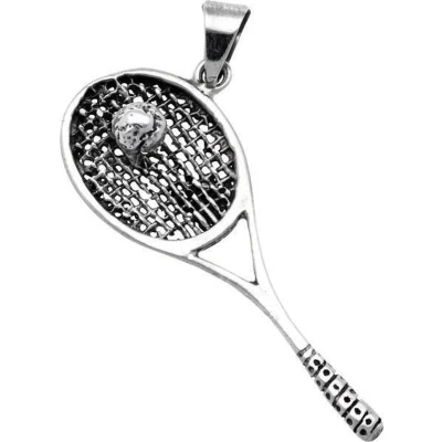 Afbeelding van Zilveren Tennisracket met bal XL kettinghanger