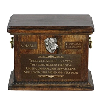 Afbeelding van Art Dog Pet Memorial Urn Handgemaakt koud gegoten bronzen portret op berkenbasis Gepersonaliseerde hondencrematiedoos 8,3x11,4x8,7 Rottweiler