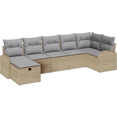 Afbeelding van vidaXL 7 delig Tuinbankstel met Kussens Beige Poly Rattan