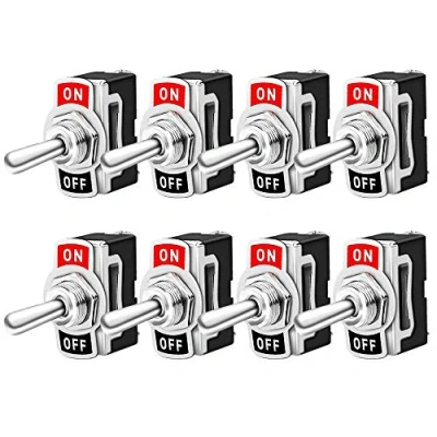 Afbeelding van QitinDasen 8 stuks professionele 6A 250V / 10A 125V auto tuimelschakelaar, SPST 2 polige rocker Toggle Switch, aan/uit standen tuimelschakelaar met metalen hendel, voor auto, vrachtwagen, boot
