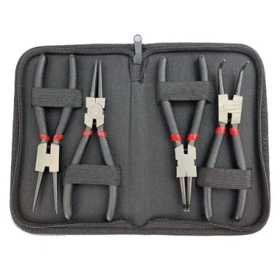 Afbeelding van Emsmil 4 delige 225 mm borgringtang set gebogen recht 9 inch zeegeringtang voor buitenboringsringen en binnenboringsringen antislip zekeringtang