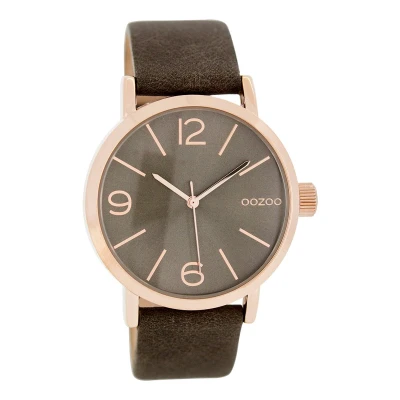 Afbeelding van OOZOO Timepieces Rosé goudkleurige horloge met taupe leren band C7578