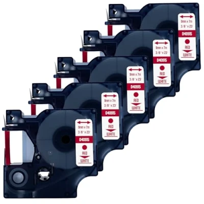 Afbeelding van DULA Dymo D1 40915 S0720700 Compatible label tape 5 lettertapes Rood op wit 9mm x 7m