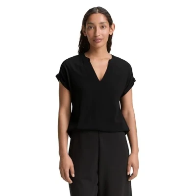 Afbeelding van TOM Tailor EASY Shape Tshirt print, Dames, Maat: 34, Deep black