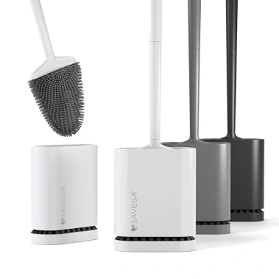 Afbeelding van siliconen toiletborstel met platte en buigzame kop van sneldrogende houder moderne wc borstel voor wandmontage zonder boren (wit, mat)