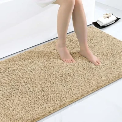Afbeelding van Homaxy Antislip badmat, zachte chenille microvezel badkamertapijt, absorberend, machinewasbaar 60 x 120 cm, beige