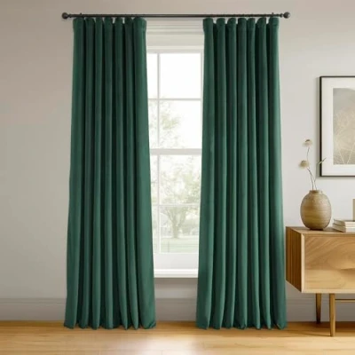 Afbeelding van HPD Signature Gordijnen, fluweel, thermische verduisteringsgordijnen, voor woonkamer, 244 cm lang (1 paneel), roedezak, isolerend, raamgordijnen, 127 x (b l), warm bosgroen