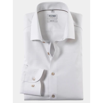 Afbeelding van OLYMP Level 5 Overhemd Off White maat 45 Heren Overhemden Trouw Effen met Slim fit Pasvorm Stretch