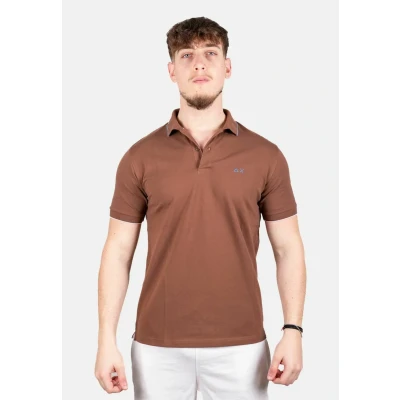 Afbeelding van Sun68 Poloshirt Small Stripe Collar Bruin maat L heren met Modern fit Pasvorm Stretch