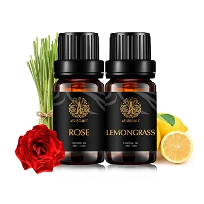 Afbeelding van Therapeutische kwaliteit aromatherapie etherische oliën set citroengras roos kit, 100% pure geurende voor diffuser, massage, luchtbevochtiger 2x10ml