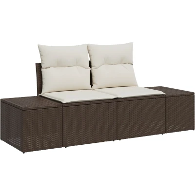 Afbeelding van vidaXL 2 zits Tuin Sofa met Kussens Bruin Poly Rattan