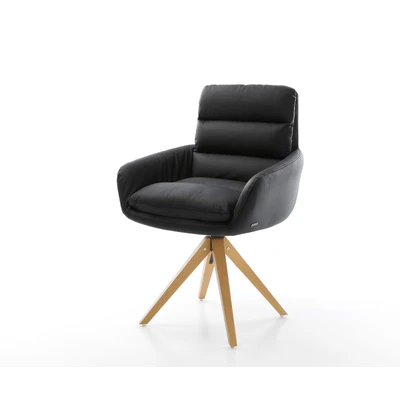 Afbeelding van Draaistoel Abelia Flex met armleuning houten frame hoekig echt leer zwart 180