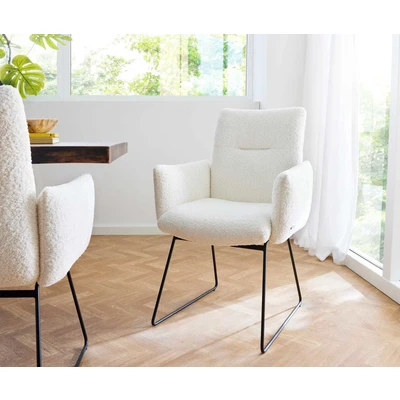 Afbeelding van Gestoffeerde stoel Jova Flex met armleuning slipframe zwart bouclé wit pocketveer kern