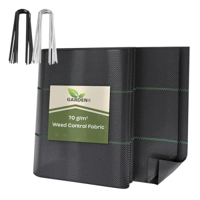 Afbeelding van GARDENIX Onkruiddoek met 50 ankers 12m² (0,6 m x 20 m) waterdoorlatend 70g/m² zwart UV bestendig onkruiddoek, onkruidbeschermingsfolie, bodemweefsel, ondergronddoek