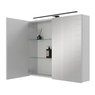 Afbeelding van Planetmöbel ARIA spiegelkast voor badkamer met verlichting, 80 cm breed, hangend spiegel, wit grijs, lamp en stopcontact, gastentoilet, x 70 16