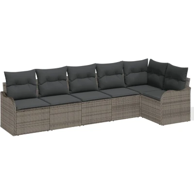 Afbeelding van vidaXL 6 delige tuinsalonset met kussens grijs poly rattan, 2 zits tuinsalon opslag en rattan