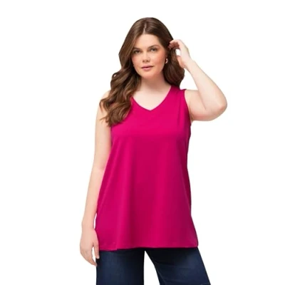 Afbeelding van Ulla Popken Alinie Vausschnitt ÄRMELLOS Top, Dames, Maat: 58/60, Pink
