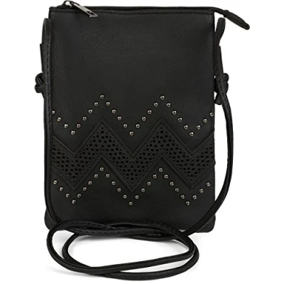 Afbeelding van styleBREAKER Mini tas schoudertas met zigzaguitsparing en studs, schoudertas, handtas, tas, dames 02012211, Kleur:Bruin