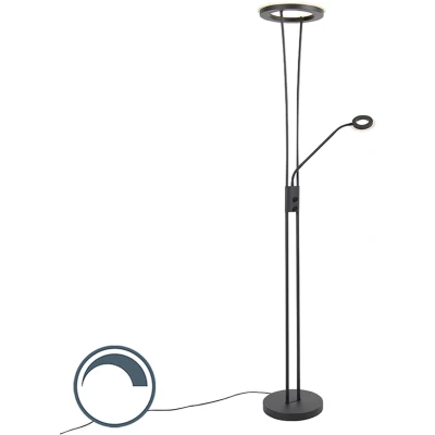 Afbeelding van QAZQA Moderne vloerlamp zwart incl. LED met leesarm Divine