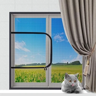 Afbeelding van Aangepast formaat kattenveiligheidsnet katten raambescherming voor katten, vliegenscherm klamboe, zelfklevend raamscherm gaas met rits, balkon raam veiligheidsscherm gaas, b* H: 120 x cm, positie