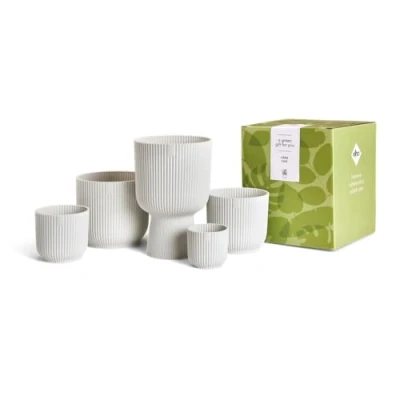 Afbeelding van Elho Vibes Fold Rond Cadeaupakket Bloempotten voor Binnen 100% Gerecycled Plastic Set van 5 Zijdewit
