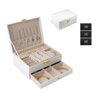 Afbeelding van TAVADA Sieradendoos,2 niveaus Sieradenkistje,Juwelenkistje,reis PU leer,sieradenetui leer,met slot en sleutel,sieradendoos voor Ringen Oorbellen Kettingen Armbanden Horloges