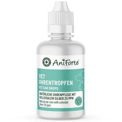 Afbeelding van AniForte Oordruppels met colloïdaal zilver 25 ppm en goudsbloem 50 ml, voor honden, katten kleine dieren, bij oorontstekingen, jeuk, oorverzorging, oorhygiëne, gezonde oren