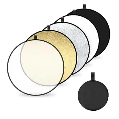 Afbeelding van Lichtreflector, 5 in 1, fotografie reflector, 80 cm, rond, diffuser, fotografie, vouwreflector voor portret, foto, selfie, bruiloftsfotografie, buitenverlichting