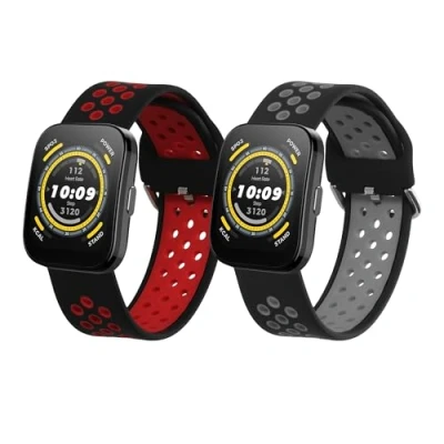 Afbeelding van kwmobile 2x horlogebandjes geschikt voor Huami Amazfit Bip 5 Unity / GTR 4 bandje Smartwatch bandjes van TPU Activity tracker horloge band in zwart grijs rood