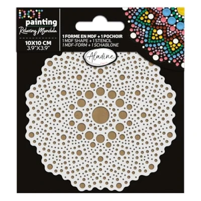 Afbeelding van Aladine mandala set 10 cm in Dot Painting Mandala&#039;s doos met sjabloon en houten standaard 85498