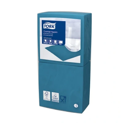 Afbeelding van Tork Cocktailservet 24x24cm 2 laags 1/4 vouw Blauwgroen 477839
