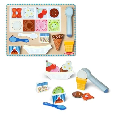 Afbeelding van Melissa &amp; Doug houten magnetische puzzelspeelset met ijsjesthema, 16 speelstukjes ijsschep, speeleten voor jongens en meisjes vanaf 2 jaar