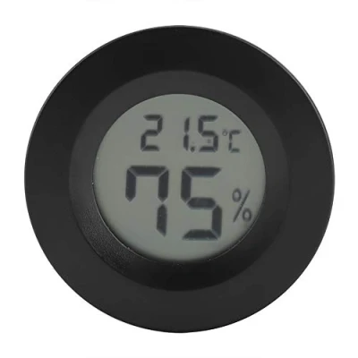 Afbeelding van Mini thermometer, rond, temperatuurweergave, lcd display, digitaal, voor binnen, temperatuurmeter, humidore, huis, broeikas, reptielen, zwart