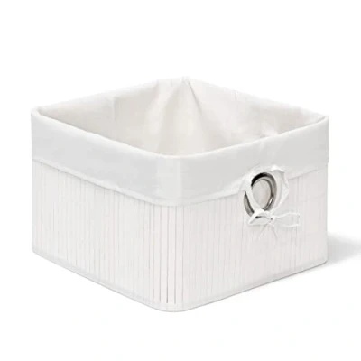 Afbeelding van Relaxdays opbergmand bamboe opvouwbare mand stof decoratie kastmand wit